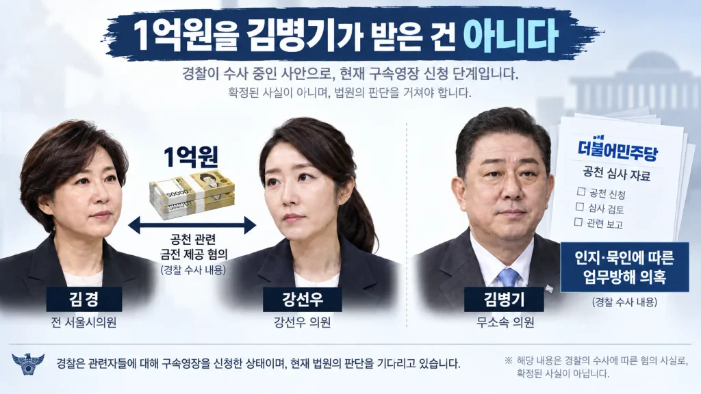 강선우 의원의 ‘1억원’은 김병기가 받은 돈이라는 뜻일까?