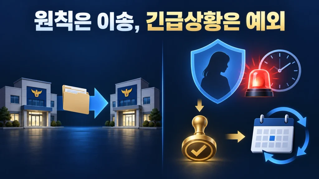 그럼 긴급체포 중인데도 사건부터 다른 경찰서로 보내야 할까?