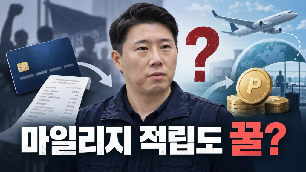 최승호 삼성전자 초기업노조 위원장의 조합비 카드결제와 포인트·마일리지 논란을 표현한 일러스트