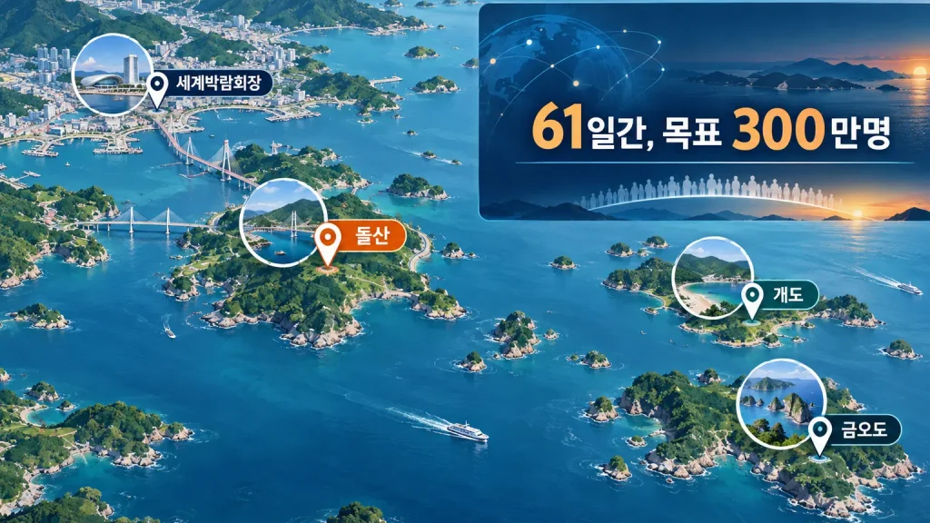 2026 여수세계섬박람회의 기간과 장소, 목표 관람객을 정리한 인포그래픽
