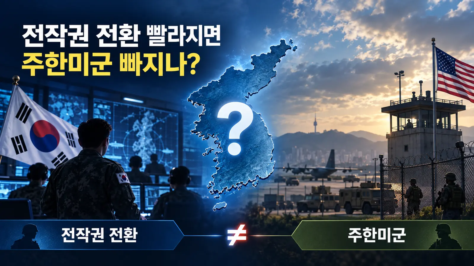 한미 전작권 전환과 주한미군 철수 여부가 서로 다른 문제임을 보여주는 대표 일러스트