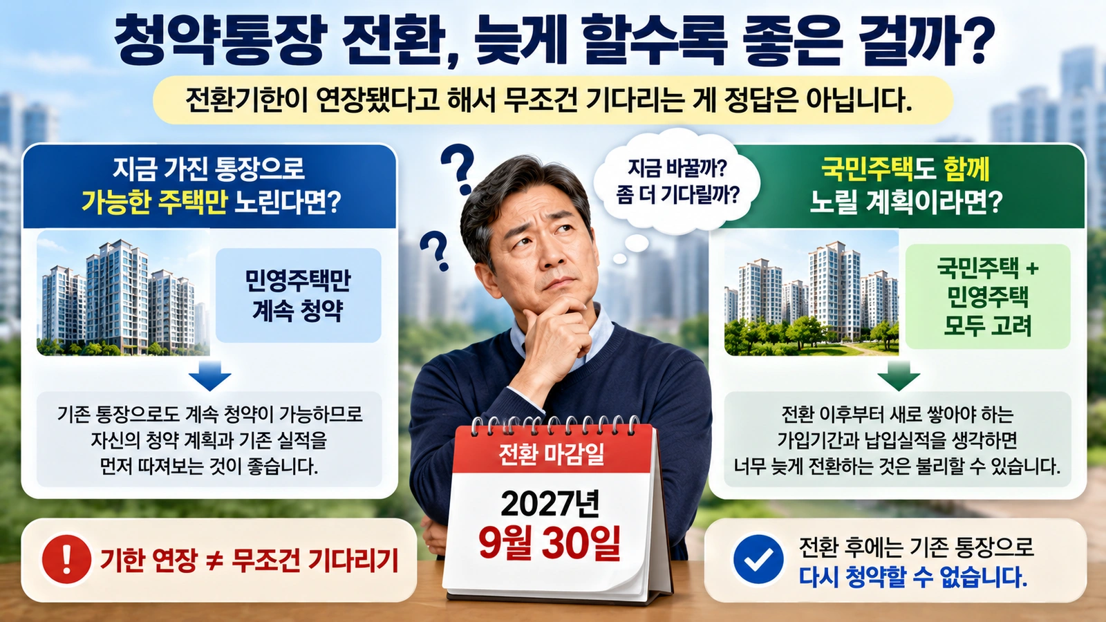 청약통장 전환 시 목표 주택에 따라 전환 시기를 판단하는 흐름도