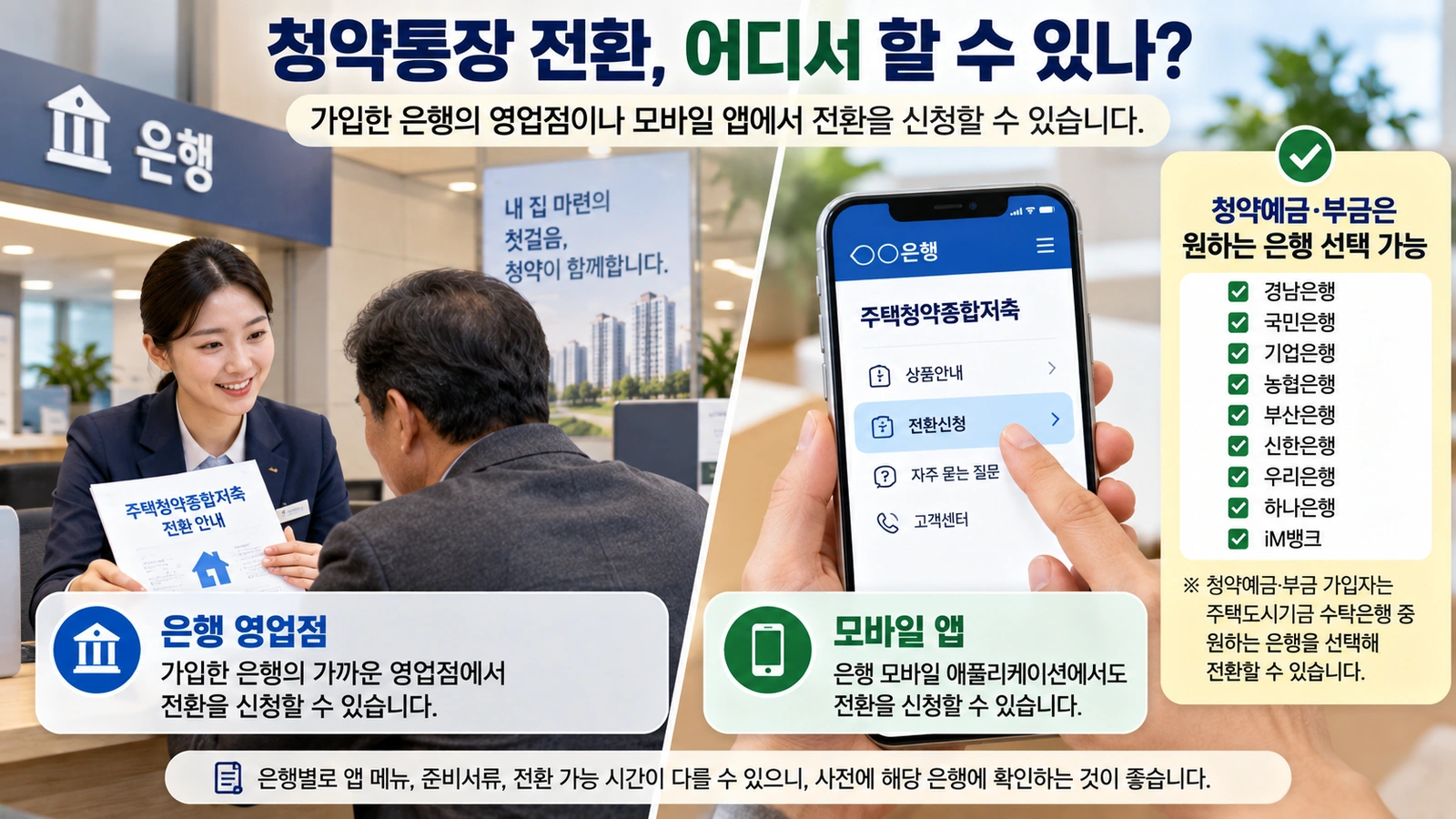 청약예금 청약부금 청약저축을 주택청약종합저축으로 전환하는 신청 경로를 보여주는 그림