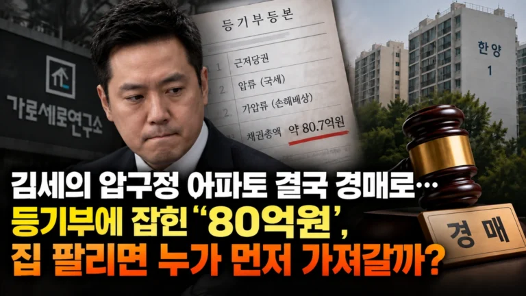 김세의 압구정 아파트 결국 경매로…등기부에 잡힌 ‘80억원’, 집 팔리면 누가 먼저 가져갈까?