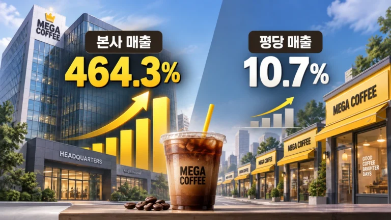 메가커피 본사 매출 464% 뛸 때 평당 매출은 10.7%…카페 창업, 누가 돈을 버는 구조일까?