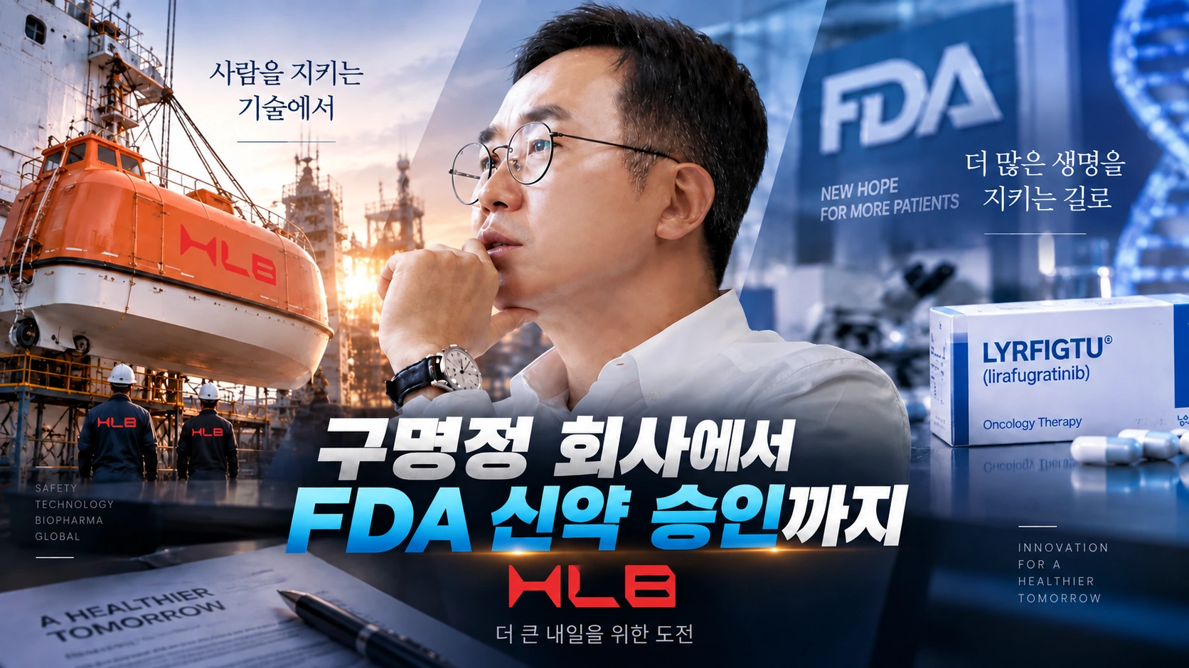 진양곤 의장이 2009년 LSK바이오파트너스의 항암신약 개발에 투자하는 결정을 표현한 일러스트