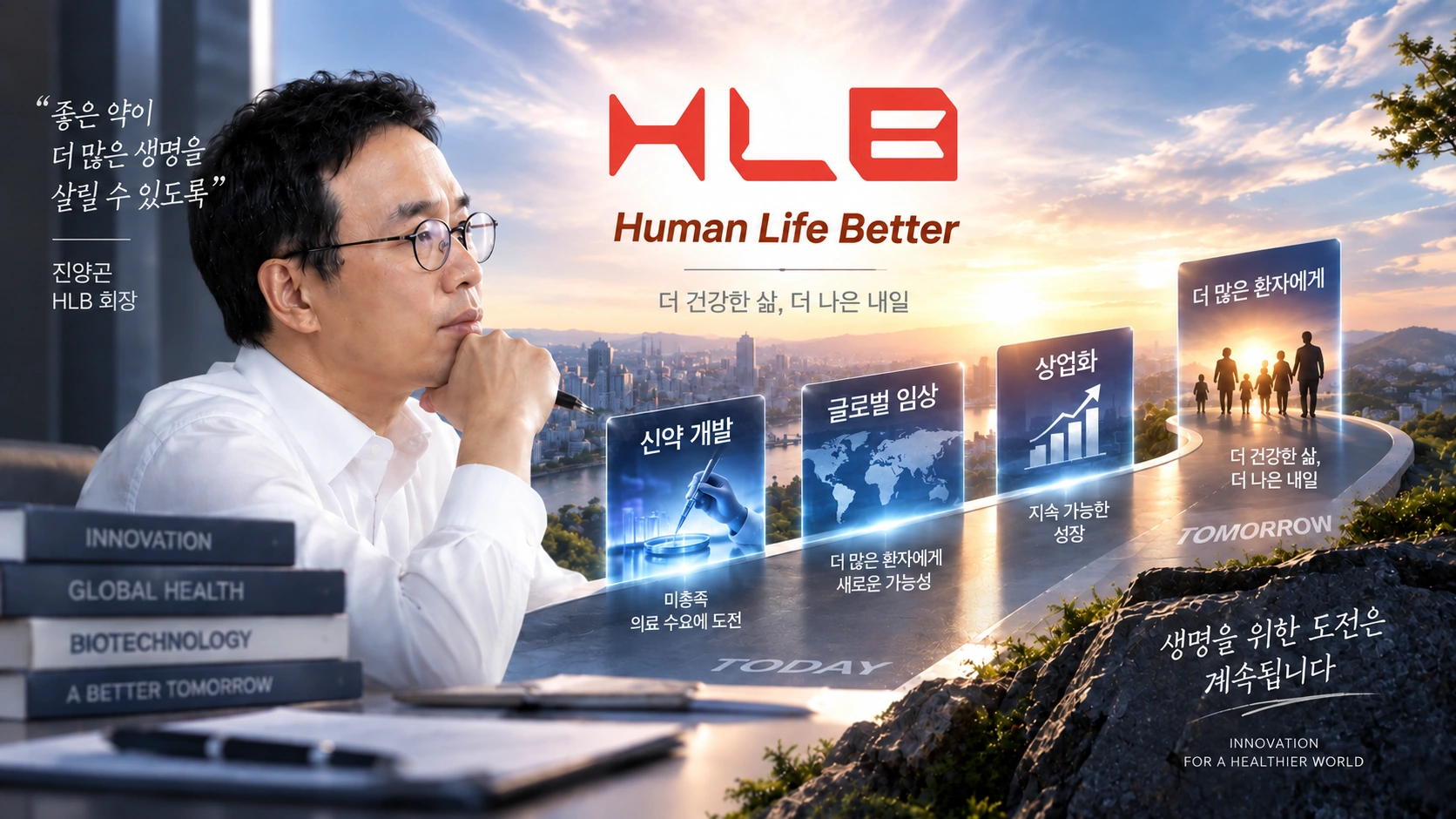 FDA 승인에서 글로벌 대형 제약사로 성장하기 위해 필요한 상업화와 후속 신약 조건을 보여주는 흐름도