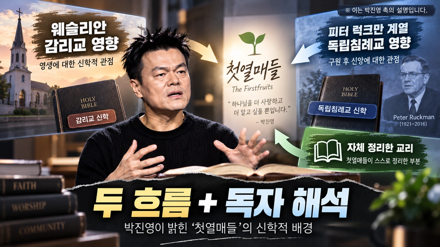박진영이 설명한 첫열매들의 신학적 영향과 독자 교리를 정리한 인포그래픽