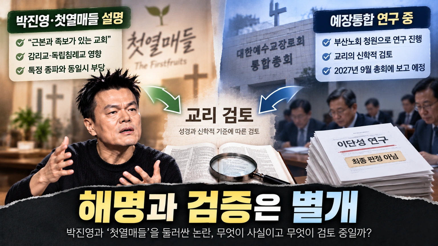 박진영 첫열매들의 해명과 예장통합의 이단성 연구 절차를 양쪽으로 정리한 그림