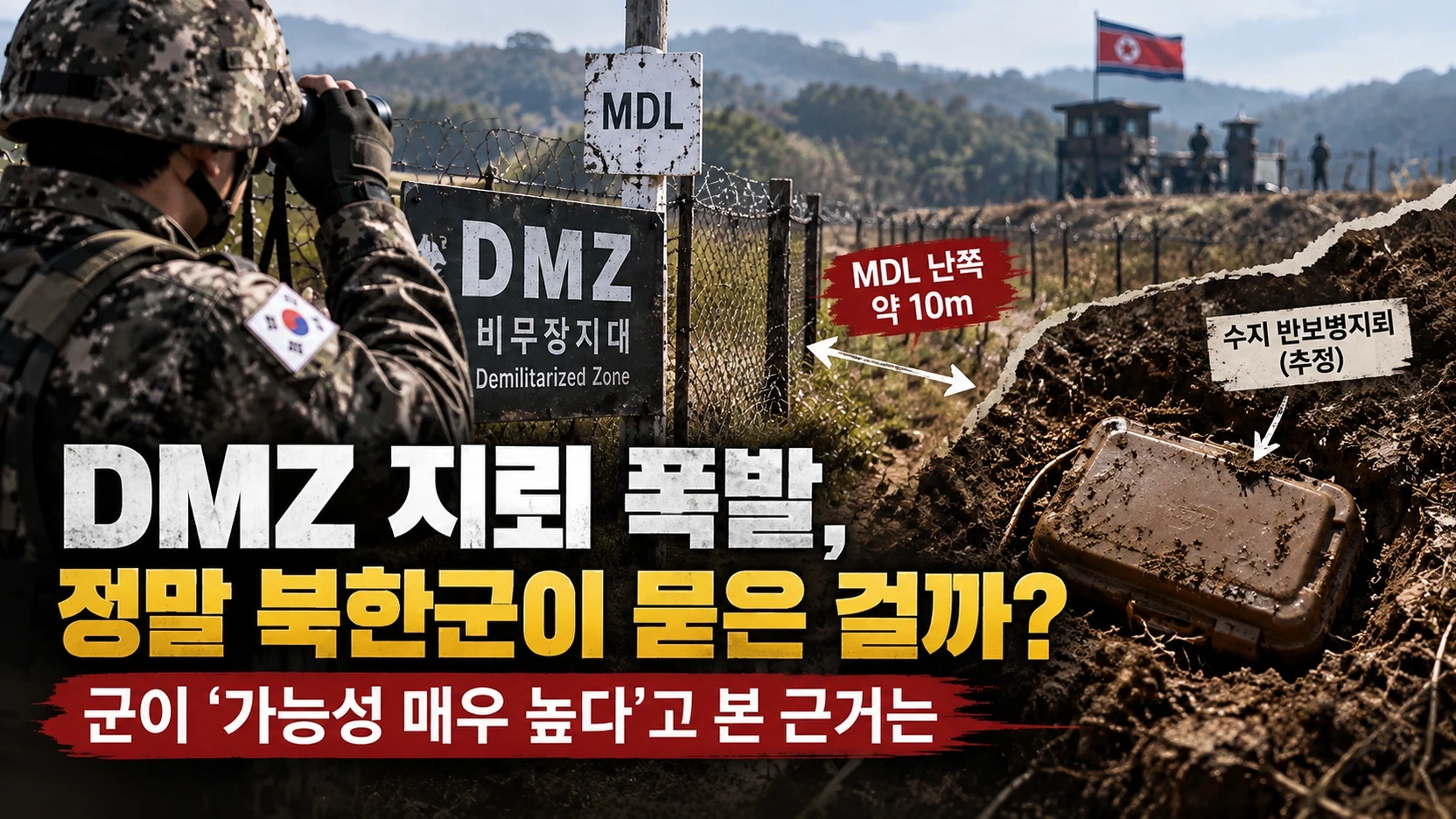 군사분계선과 DMZ 지뢰 폭발 지점의 거리를 설명한 지도형 인포그래픽