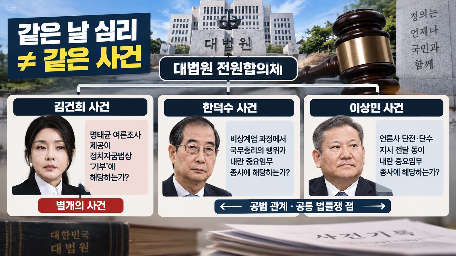 김건희 사건과 한덕수 이상민 사건이 서로 다른 상고심임을 설명한 구조도