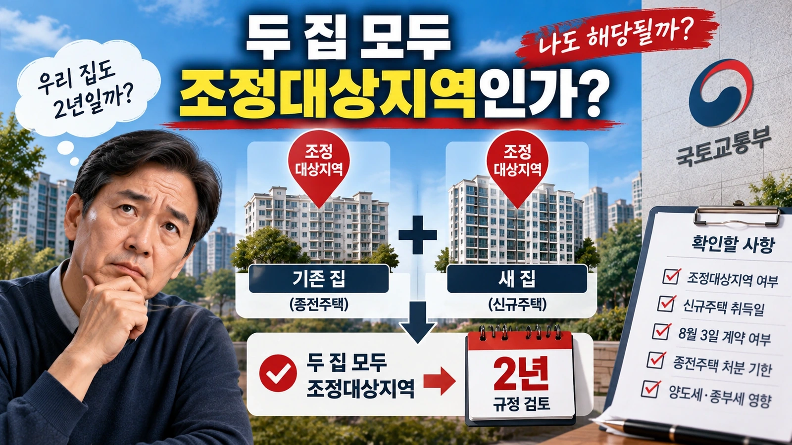 조정대상지역 일시적 2주택 2년 특례 적용 대상을 설명한 흐름도
