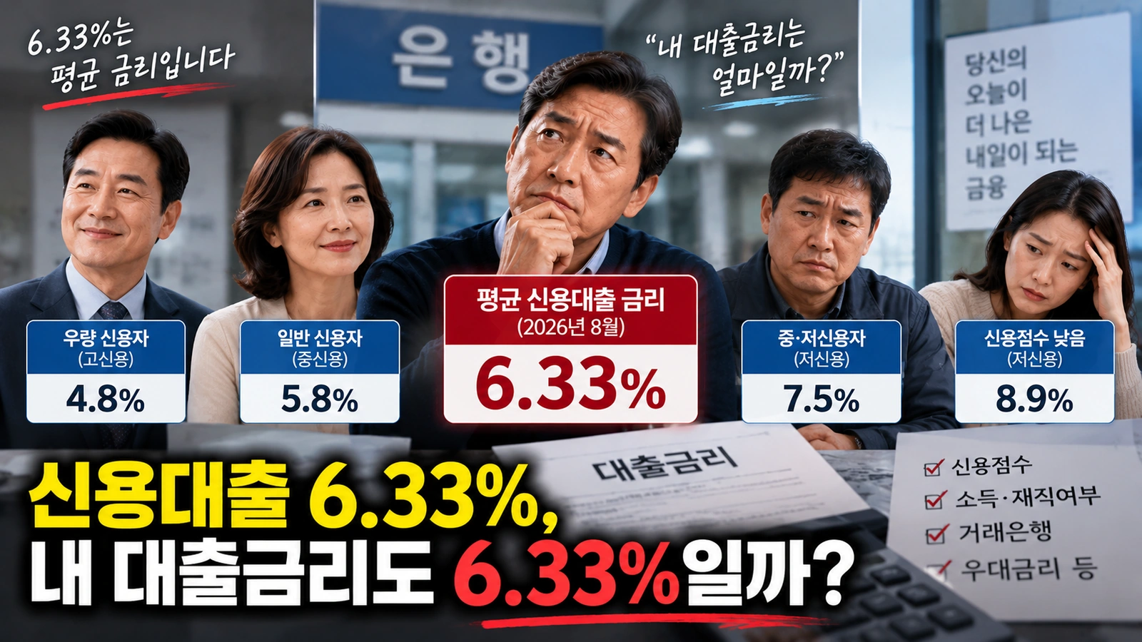 평균 신용대출 금리 6.33%와 개인별 실제 대출금리가 다른 이유를 보여주는 그림