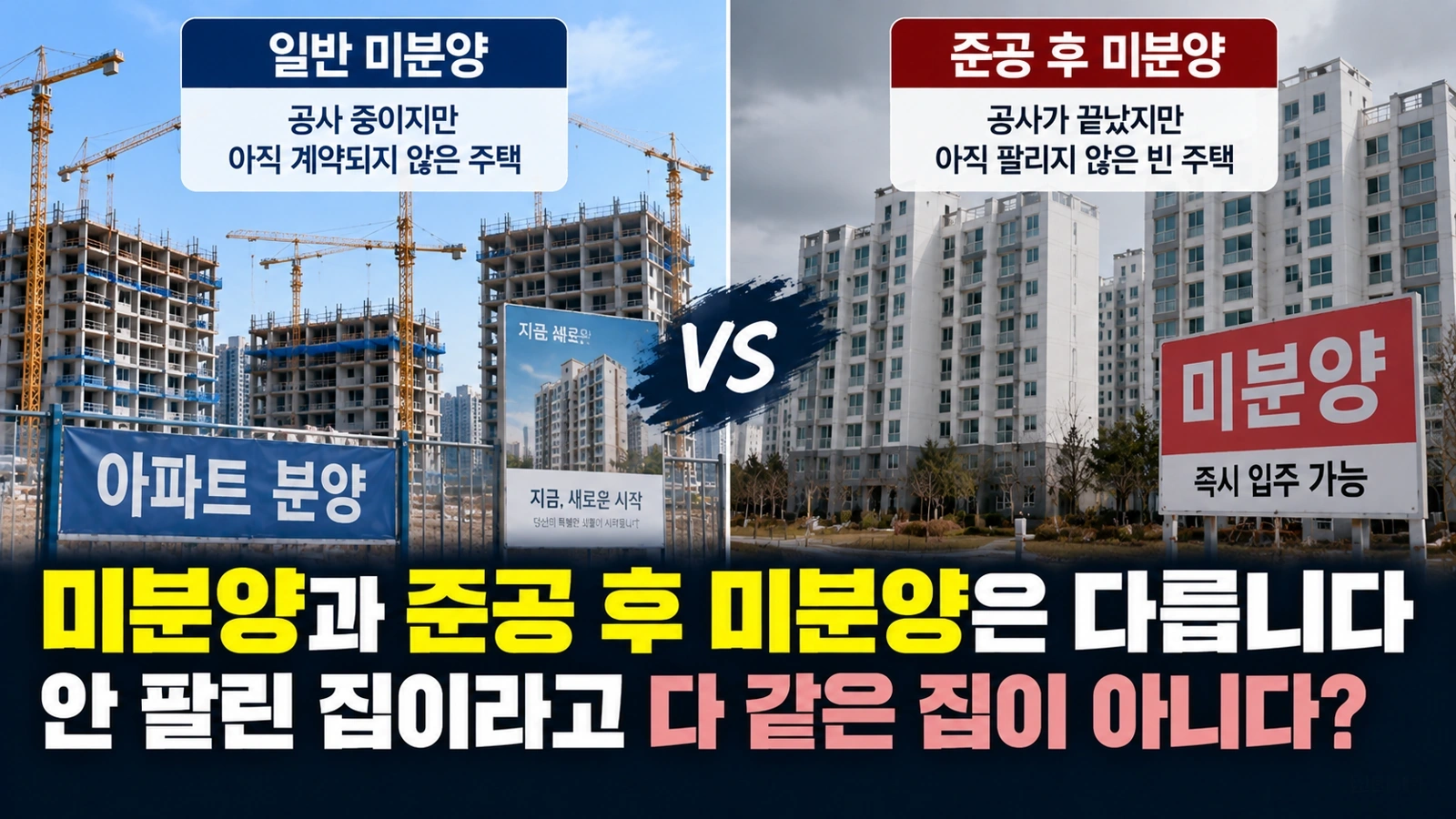 일반 미분양과 준공 후 미분양의 차이를 설명한 비교 이미지
