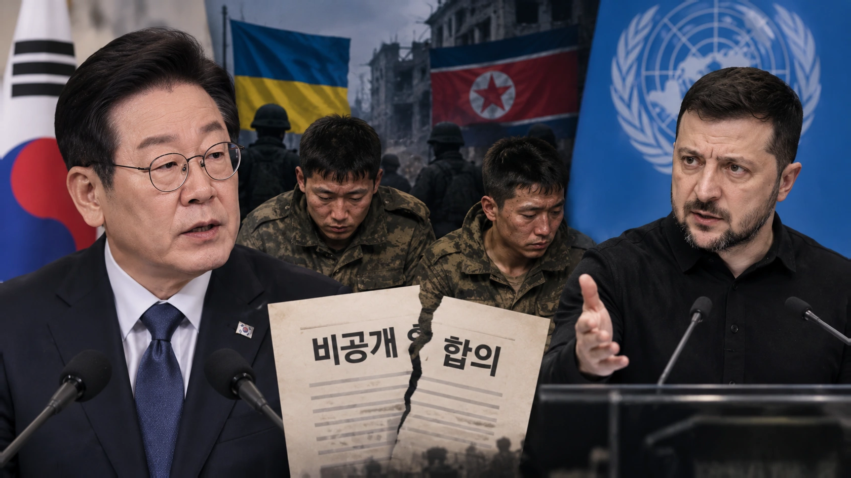 북한군 포로 비공개 합의를 둘러싼 한국 정부와 우크라이나 측의 설명 차이를 비교한 인포그래픽