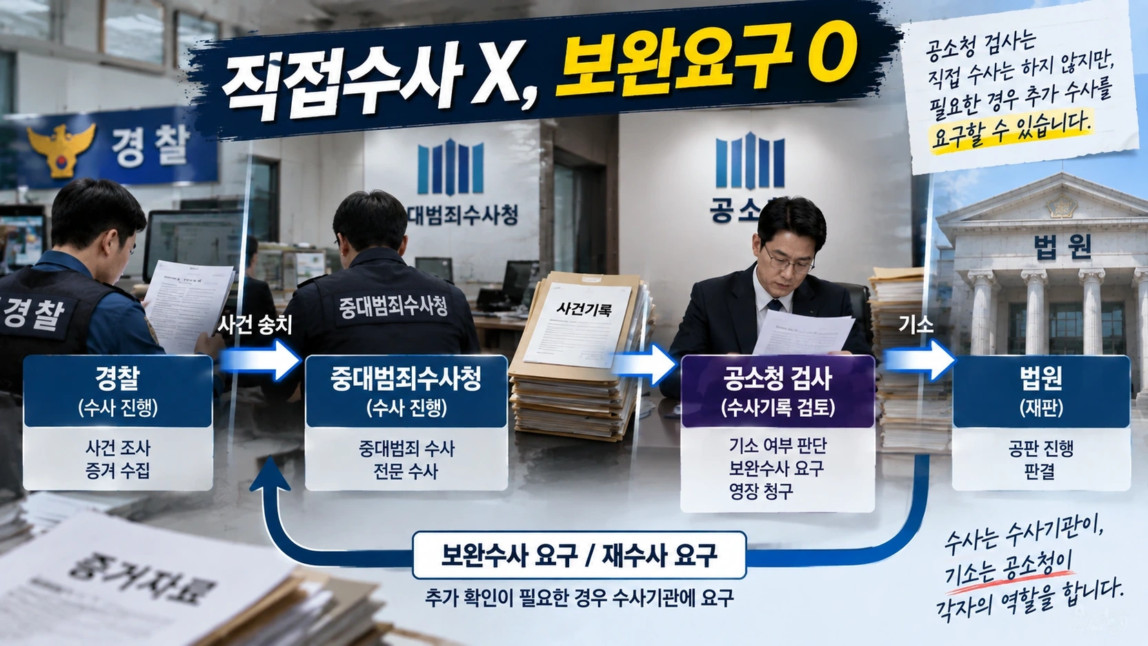수사기관과 공소청 검사가 보완수사 요구와 기소 판단으로 연결되는 구조를 설명한 그림