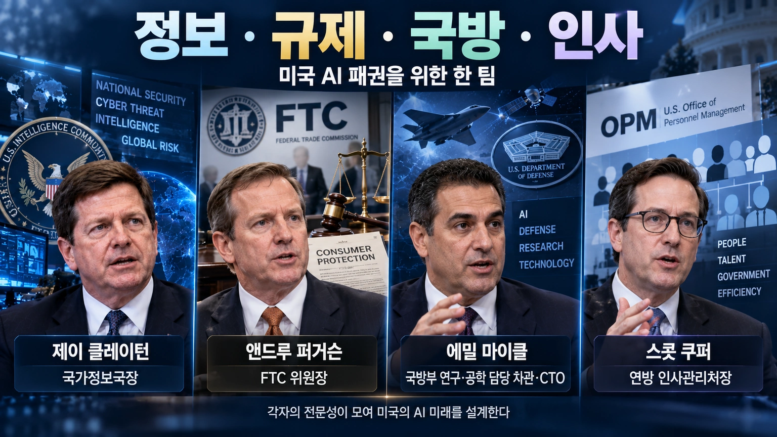 슈퍼 인텔리전스 포스 핵심 구성원 네 명과 각 기관의 역할을 비교한 인포그래픽