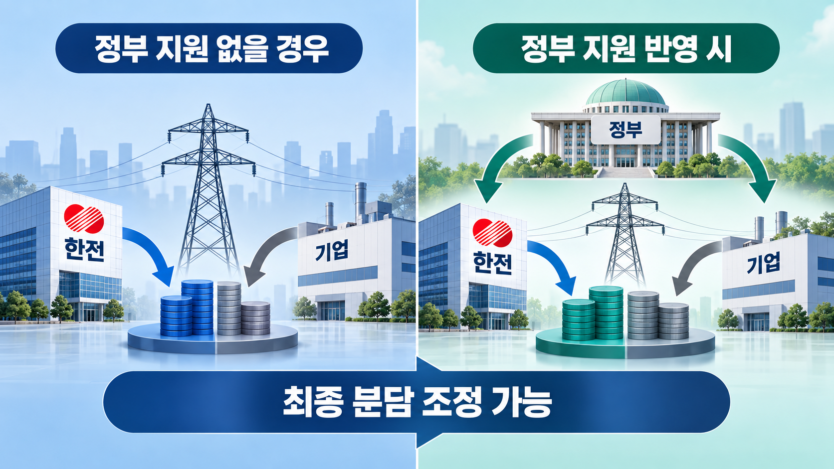 호남 반도체 전력망 사업의 정부 지원 없는 경우와 반도체특별법 지원이 반영되는 경우를 비교한 그림