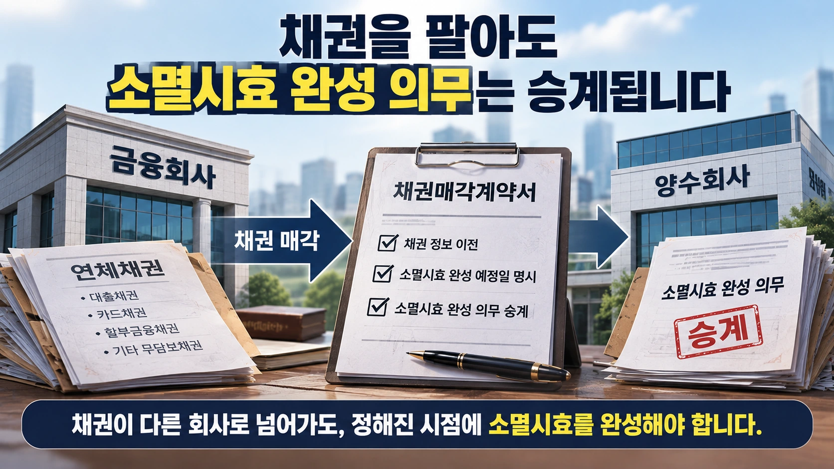 금융회사가 조건부 대손인정 채권을 다른 회사에 매각할 때 소멸시효 완성 의무도 승계되는 구조도