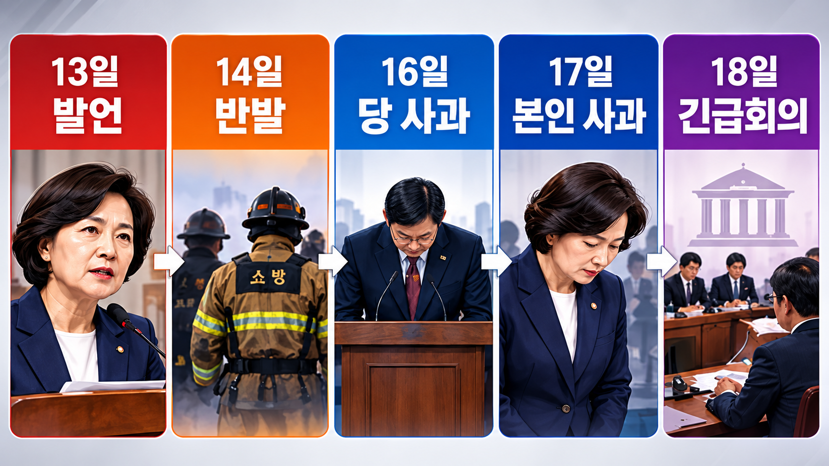 추미애 경기도지사의 소방 재정 빨대 발언부터 사과와 민주당 경기도당 긴급회의까지의 과정을 정리한 타임라인