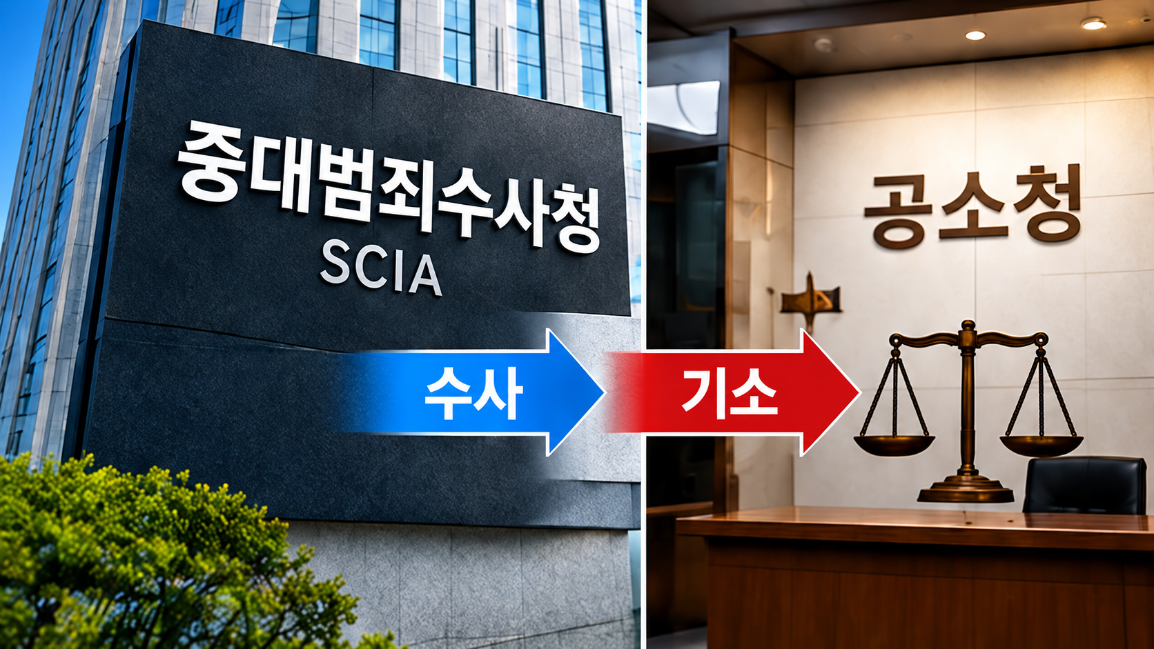 기존 검찰청의 수사·기소 기능과 개편 후 중수청·공소청의 역할 분리를 비교한 인포그래픽