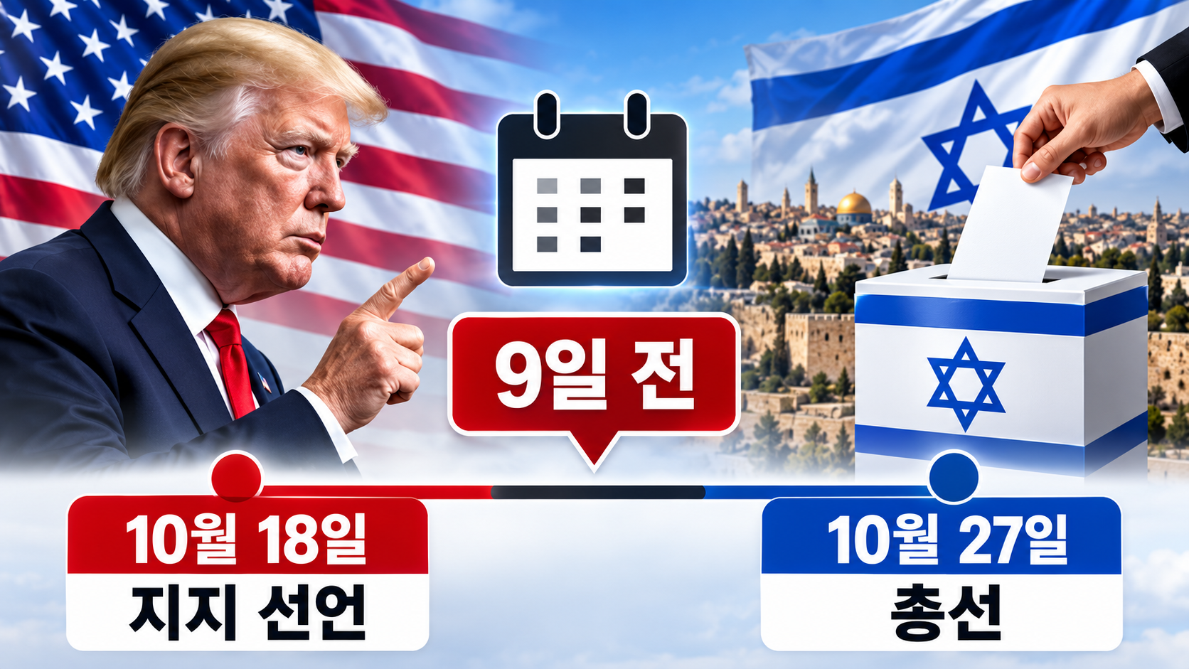 10월 18일 트럼프의 네타냐후 공개 지지 선언과 10월 27일 이스라엘 총선 일정을 보여주는 타임라인