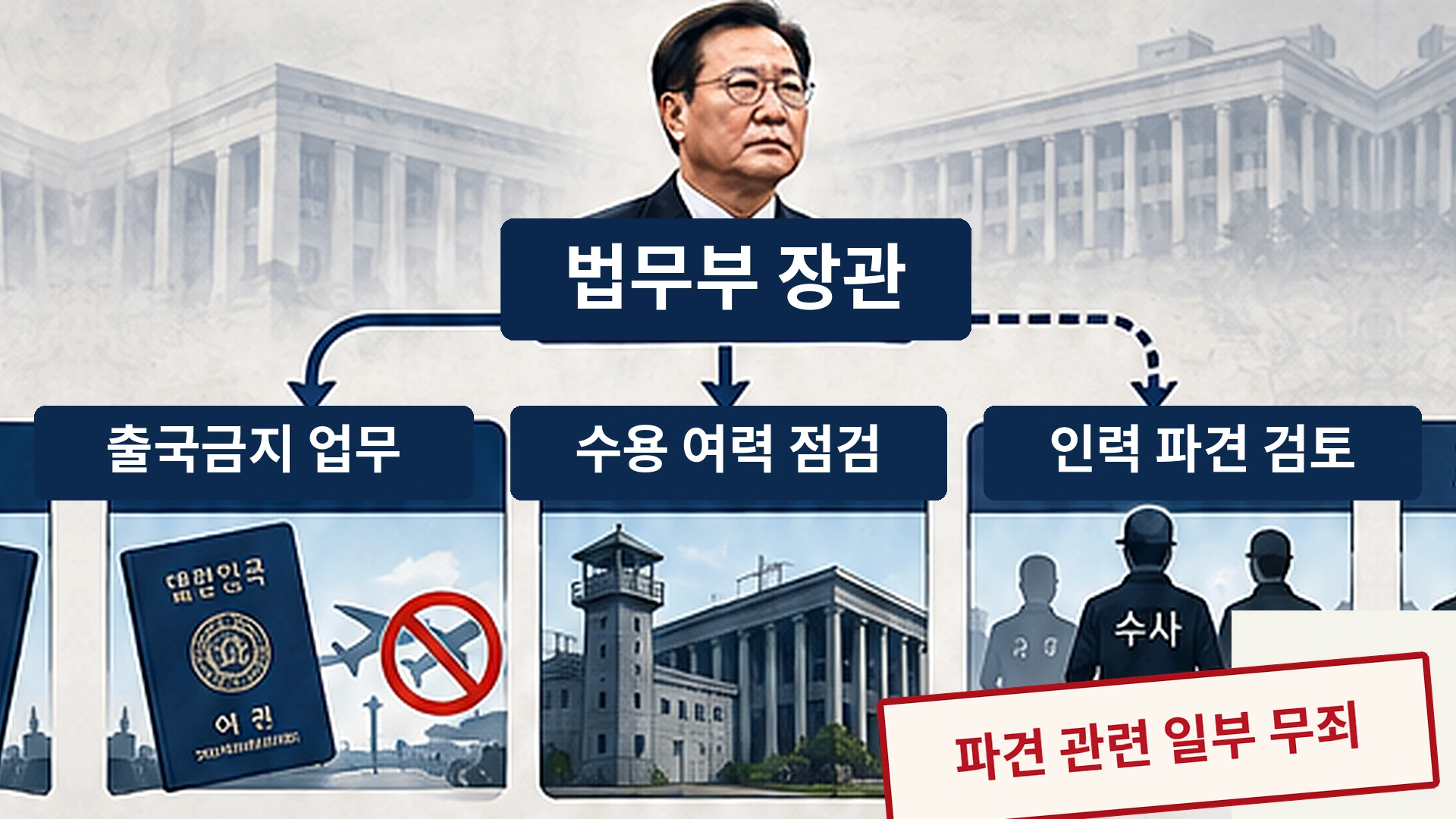 12·3 비상계엄 당시 법무부의 출국금지 업무와 교정시설 점검 지시 구조를 설명한 도식