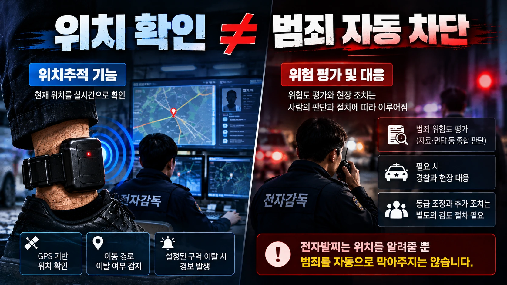 위치추적 기능과 위험 평가 및 현장 대응의 차이