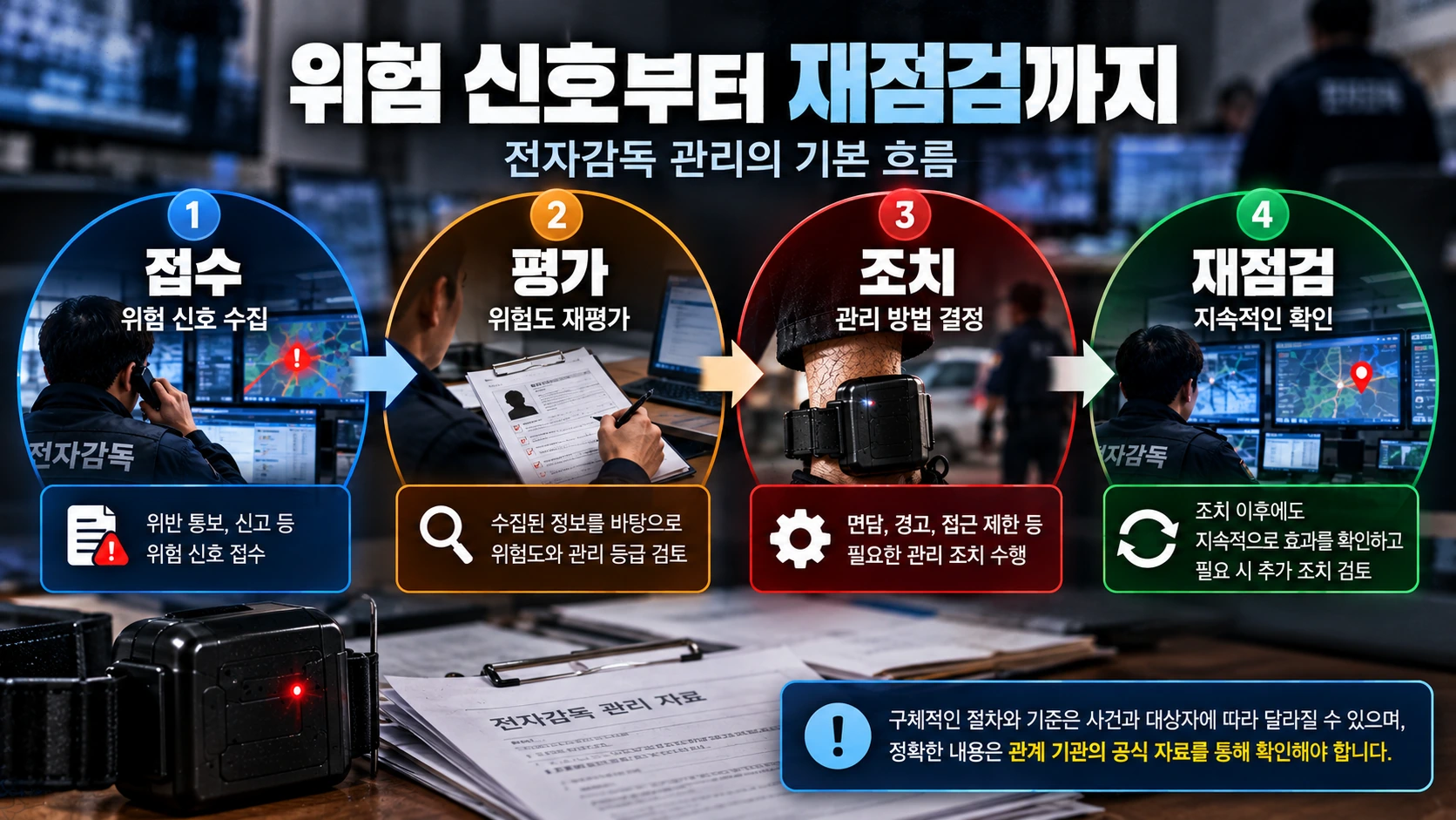 위험 신호 접수부터 평가 조치 재점검까지의 흐름