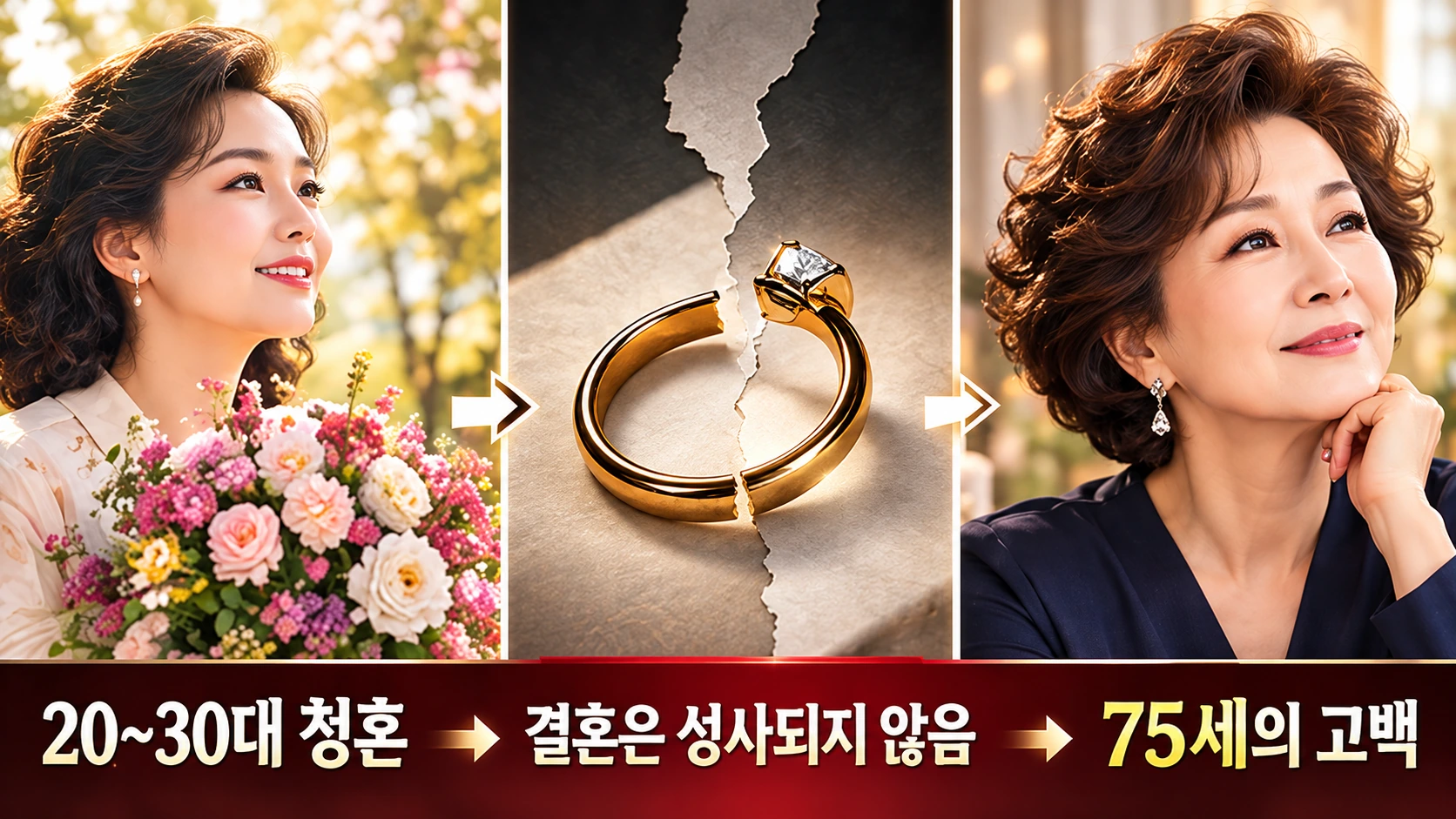 윤미라가 20대와 30대에 여러 차례 프러포즈를 받았고 75세에 그 기억을 공개하기까지의 흐름을 정리한 타임라인