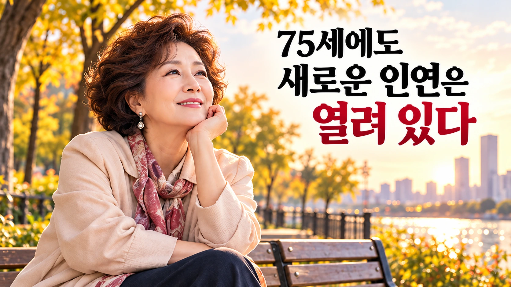 75세 윤미라가 현재의 이상형과 새로운 인연에 대해 밝은 표정으로 이야기하는 모습을 표현한 일러스트