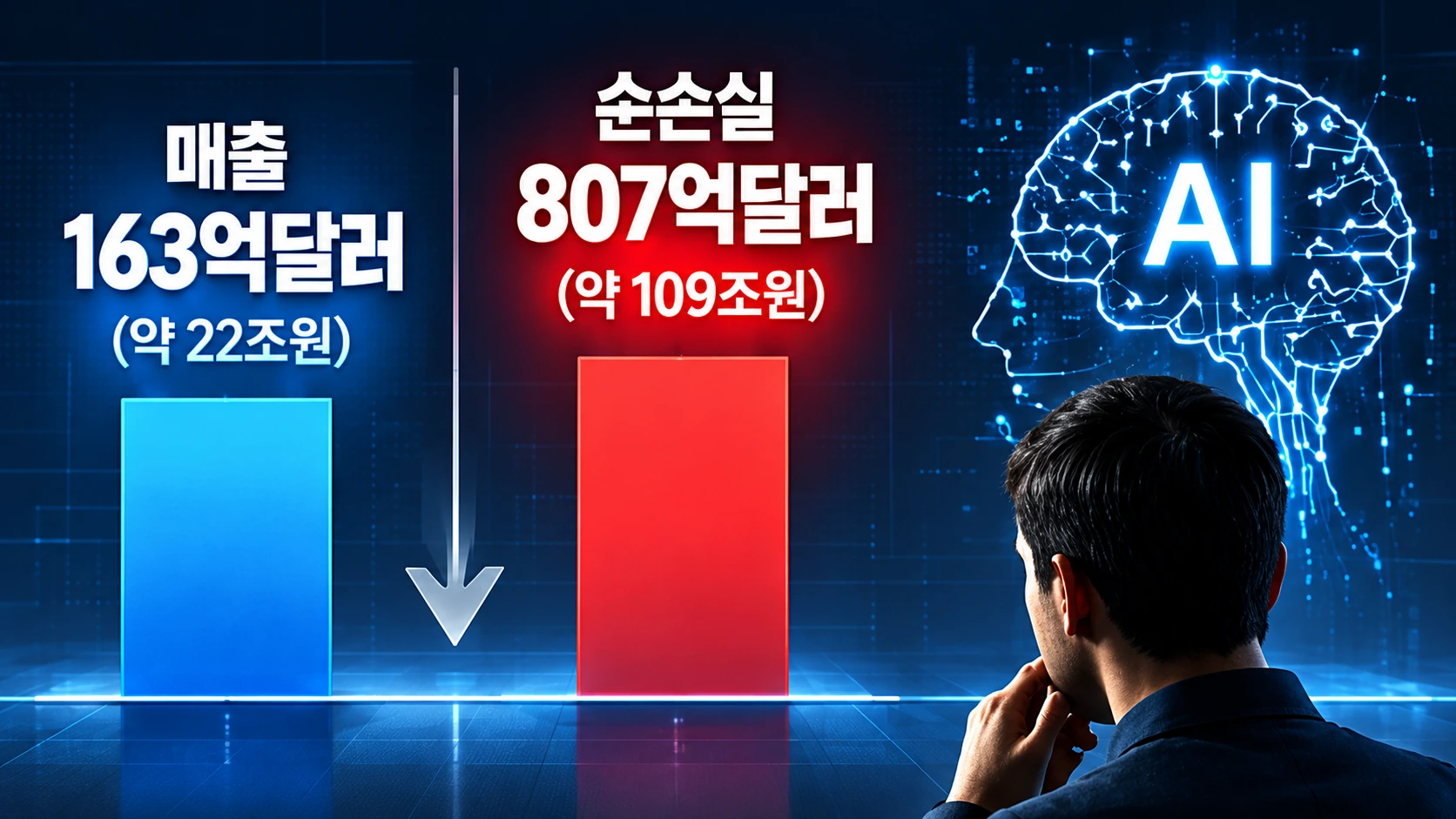 앤트로픽의 2026년 상반기 매출 163억달러, 영업손실 7억달러, 순손실 807억달러를 비교한 인포그래픽