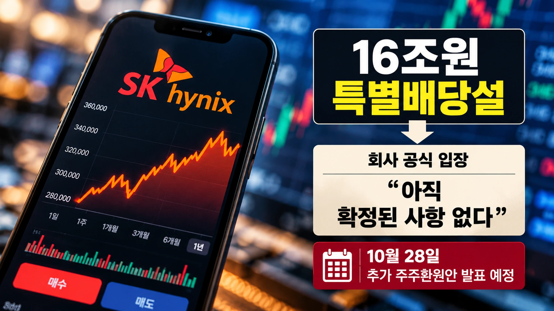 SK하이닉스 16조원 특별배당 보도와 회사 공식 해명, 10월 28일 발표 일정을 비교한 인포그래픽