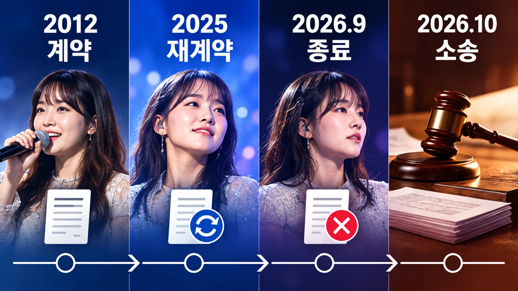 윤하의 2012년 C9 계약부터 2025년 재계약, 2026년 계약 해지와 정산금 소송까지의 주요 과정을 정리한 타임라인