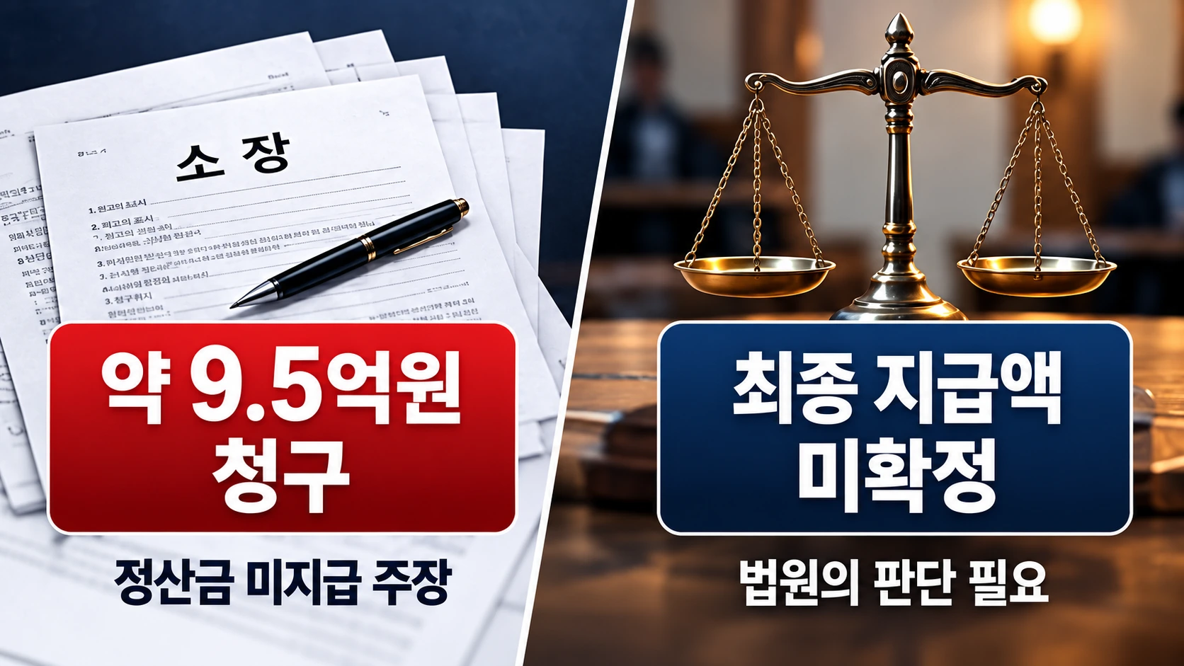 윤하 정산금 소송의 약 9억5000만원 청구액과 법원에서 확정될 지급액의 차이를 설명하는 인포그래픽