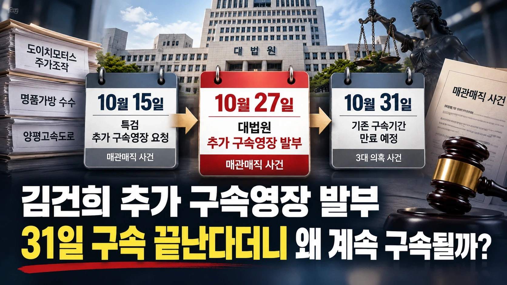 10월 15일 특검 요청부터 27일 추가 구속영장 발부, 31일 기존 구속 만료일까지 정리한 타임라인